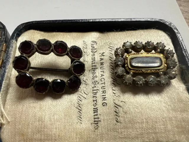 Antique Georgian Brooches,  Garnet &  Hair Mourning