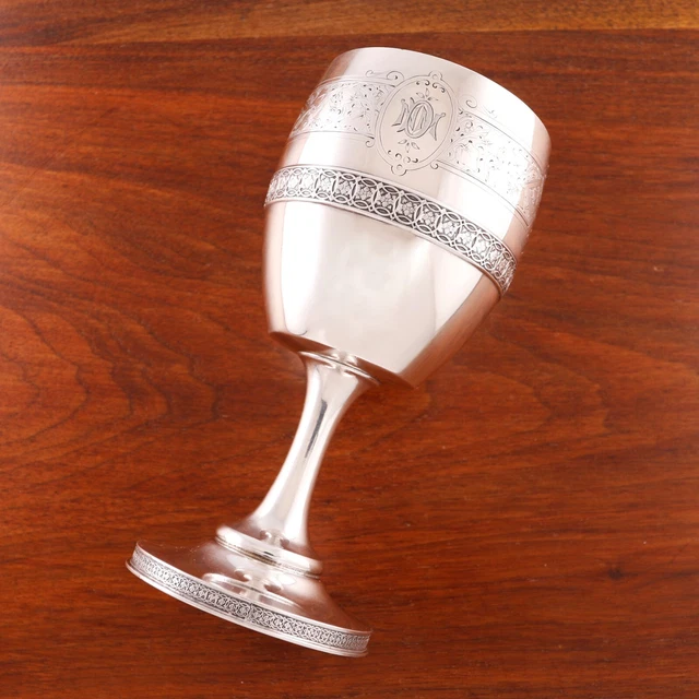 Early J C Moore / Tiffany Sterling Silver Parcel Gilt Goblet Foliated 1853-70