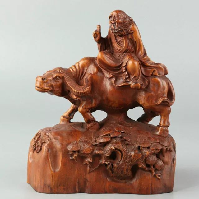 Chinese Exquisite Hand-carved Old man Cattle Carving Boxwood statue