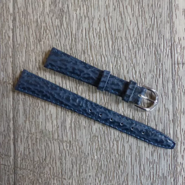 BRACELET DE MONTRE en CUIR VERITABLE BLEU GRAIN REQUIN 14 mm NEUF