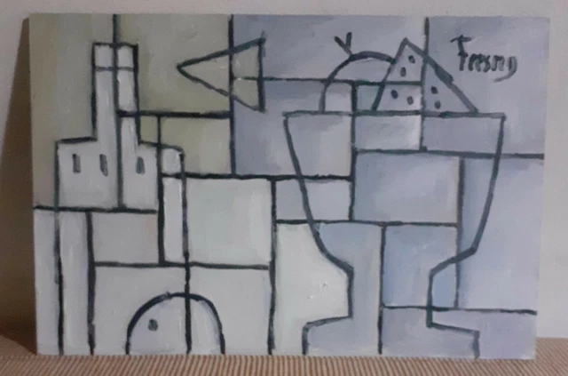 Bodegón constructivo. Fresno. Arte abstracto. 30x20. Óleo sobre madera.