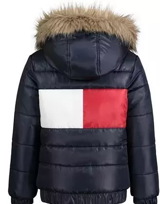 TOMMY HILFIGER Little Girls Navy Hooded Bomber Quilted Jacket, 6X 2