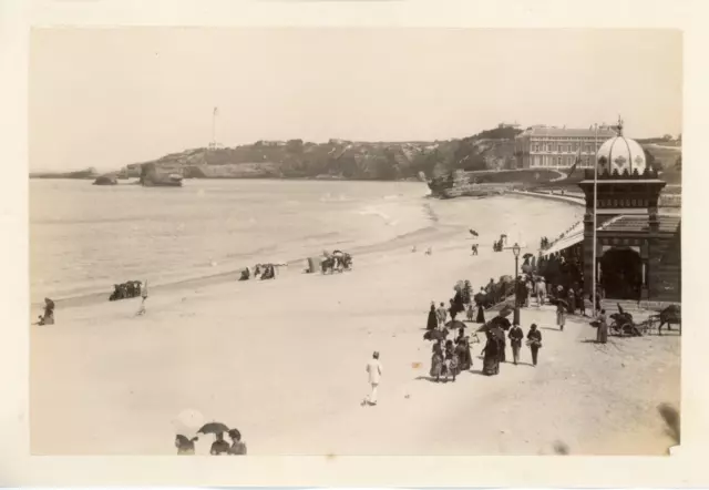 France, Biarritz, plage et villa Eugénie, ca.1880, Vintage albumen print Vintage