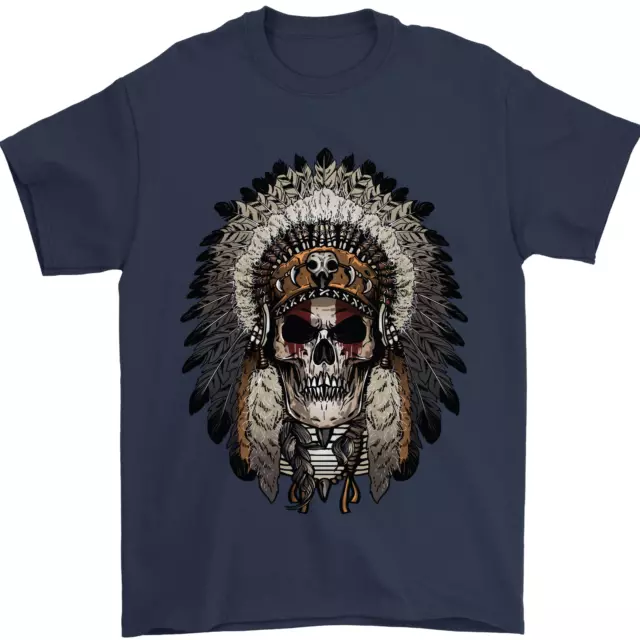 Indiano Nativo Americano Teschio Copricapo Uomo T-Shirt 100% Cotone