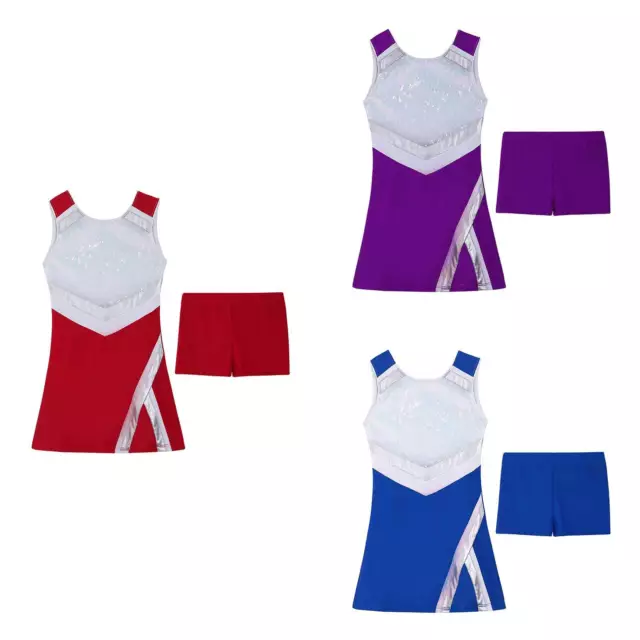 Kids Girls Dance Outfit Cheerleader Costume Children Sports Dress Shorts Set