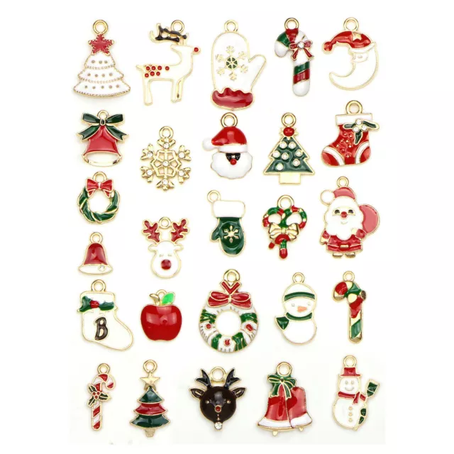 100Pcs Mixed Christmas Charms Enamel Pendants DIY Bracelet Jewelry Making Craft