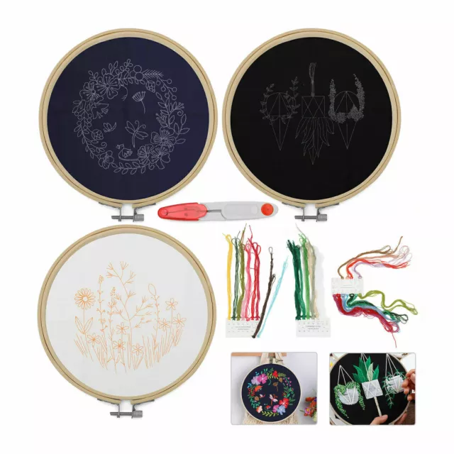 DIY Flowers Pattern Embroidery Kits Craft Beginner Needlepoint Hoop Cross Stitch