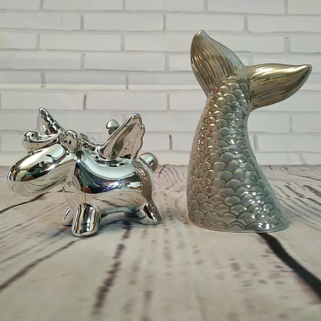 Shiny Silver Tail Mermaid & Unicorn Little Figures For Room Decor Teen Girls