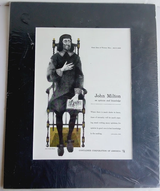 Vtg Container Corporation of America Great Ideas of Man JOHN MILTON Ad MATTED