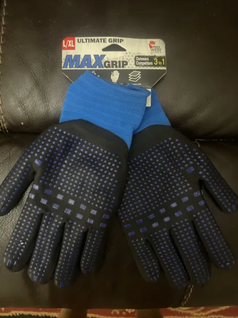 MidWest Gloves & Gear 94BLP03-LX-AZ-6 Max Grip Packs, 3 Pair, Mens Blue,  L-XL