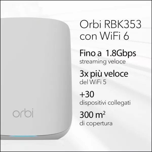 NETGEAR Orbi Mesh WiFi 6 RBK353, Router WiFi 6 + 2 extender - nuovo garanzia-
