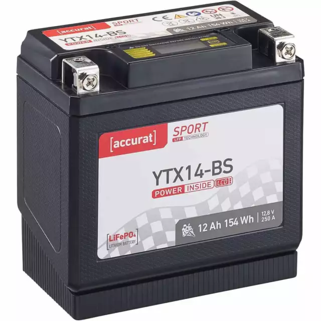 Lithium Motorradbatterie 12V 12Ah YTX14-BS LiFePO4 Batterie Akku Ionen Motorrad
