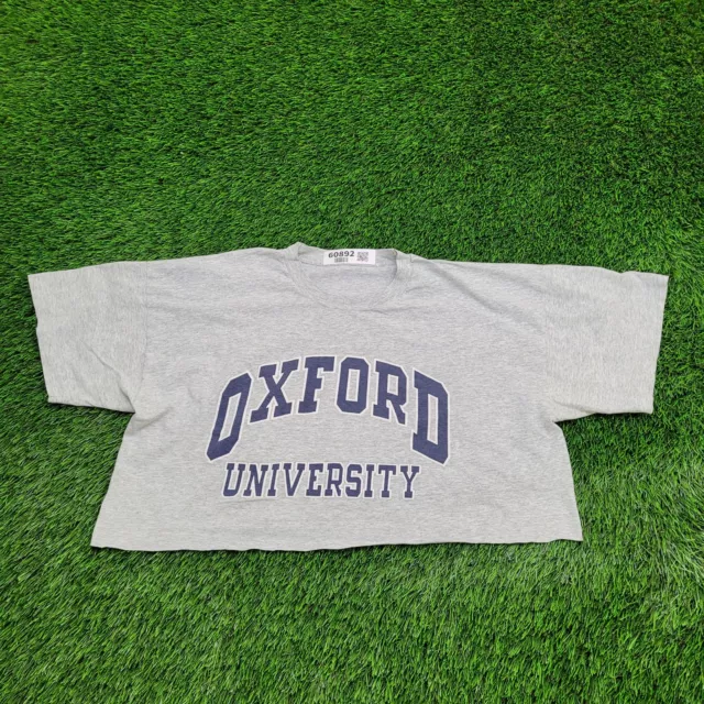 Vintage Oxford University Crop-Top Shirt XL 23x15 Light-Gray Blue Spellout Arch