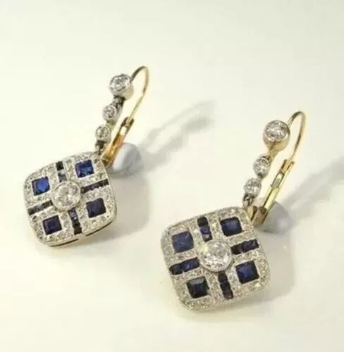 2Ct Round Cut Lab-Created Diamond Edwardian Earrings 14K Yellow Gold Plated