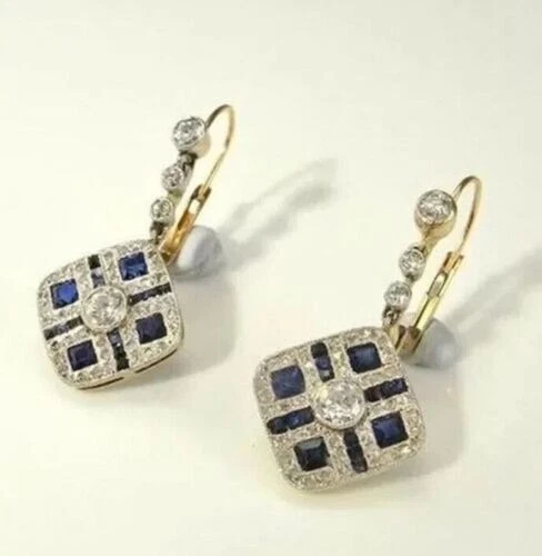 2Ct Round Cut Lab-Created Diamond Edwardian Earrings 14K Yellow Gold Plated