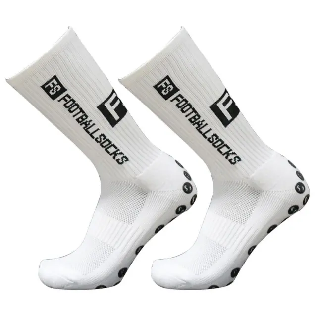 fr 2Pair Round Silicone Suction Non Slip Football Socks Sports Training Sock (Wh