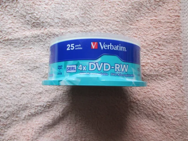 Verbatim DVD-RW Blank Re-recordable Discs 120 min 4.7GB 4x Speed 25 Discs - New