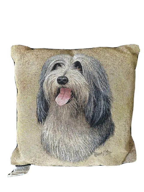 Bearded Collie Tapestry Accent Pillow, 17"x17", Robert May Designed. New
