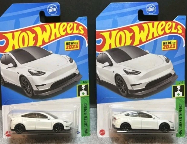 CARTE COURTE TESLA Model Y White Hot Wheels HW Green Speed 2023 HKG28