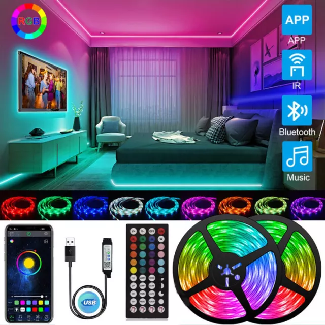 5m-20m RGB LED Strip Streifen Band Dimmbar Musik Lichterkette mit Fernbedienung