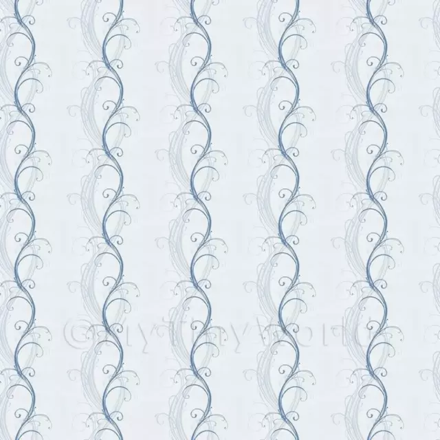 Dolls House Miniature Pale Blue Elegant Swirls Wallpaper