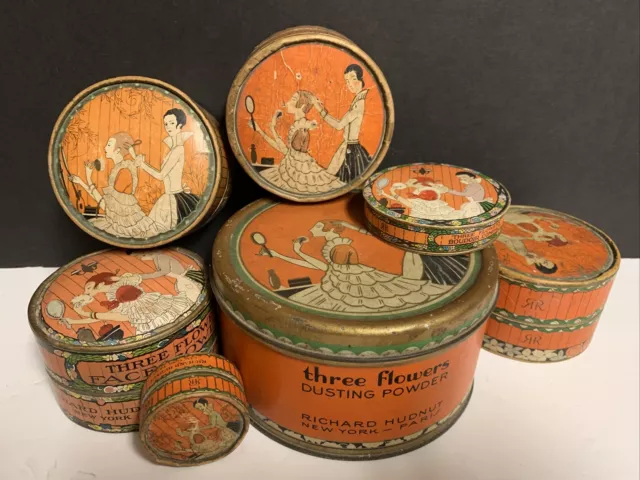 Original Art Deco THREE FLOWERS by Richard Hudnut Dusting Face Powder 7 Pcs Original Art Deco THREE FLOWERS by Richard Hudnut Dusting Face Powder 7 Pcs