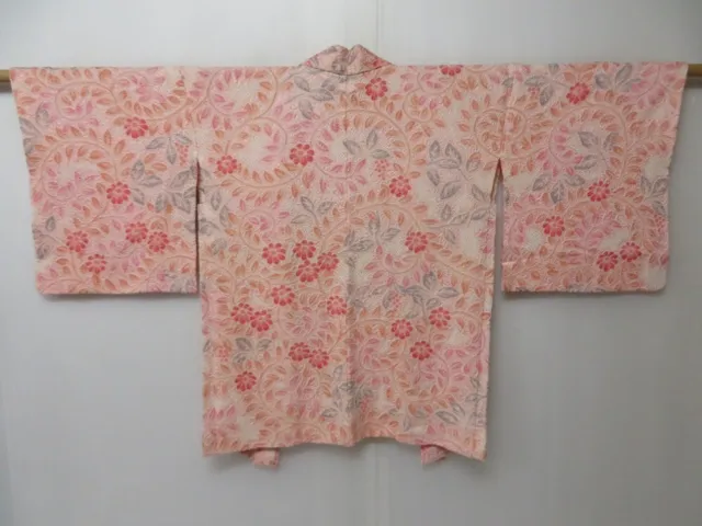 2323T10z590  Japanese Kimono Silk SHIBORI HAORI Flower Pink