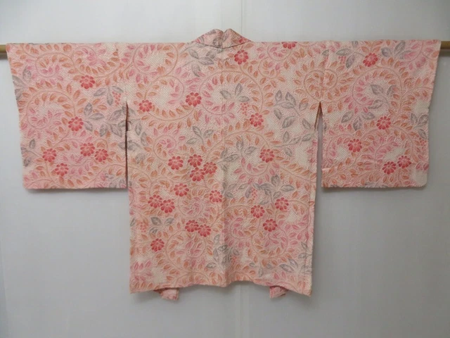 2323T10z590  Japanese Kimono Silk SHIBORI HAORI Flower Pink