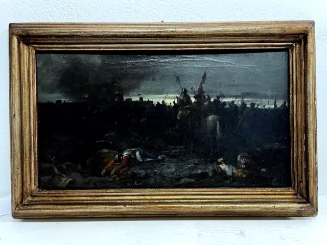 ANTICO QUADRO DIPINTO OLIO TELA SCENA Battaglia di San Fermo COMO EPOCA '800