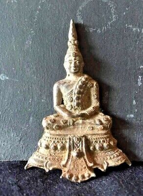 Rare Figure Plate Votive Buddha Amulet Sacred Bronze Thailand Thai T8