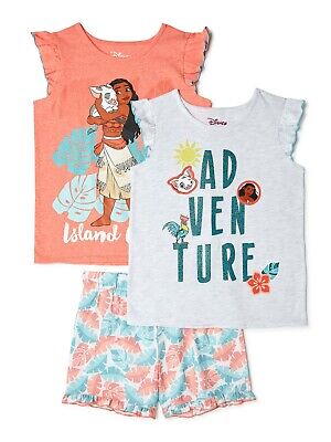 New Disney Moana Girls Mix and Match Tops and Shorts 3-Piece Outfit Set 4-12