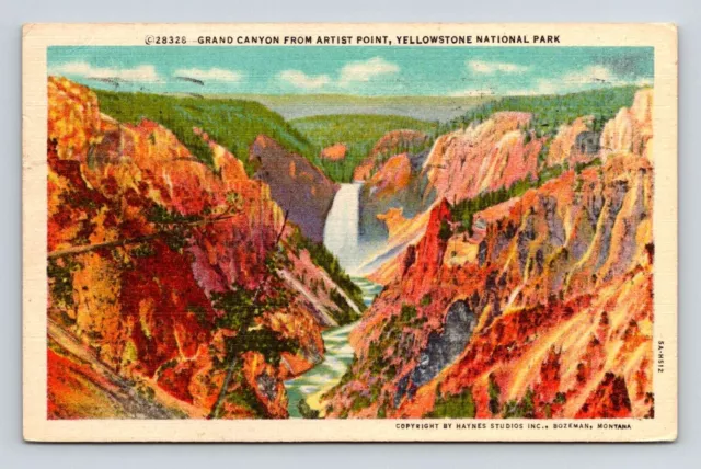 Grand Canyon From Artist Point Yellowstone National Park Linen Postcard PM WOB