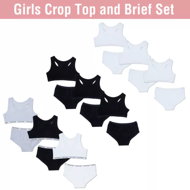 Girls Bras Kids Underwear GIRLS 2 PACK CROP TOP SPORTS BRA/BRIEFS AGE 8-14  Years