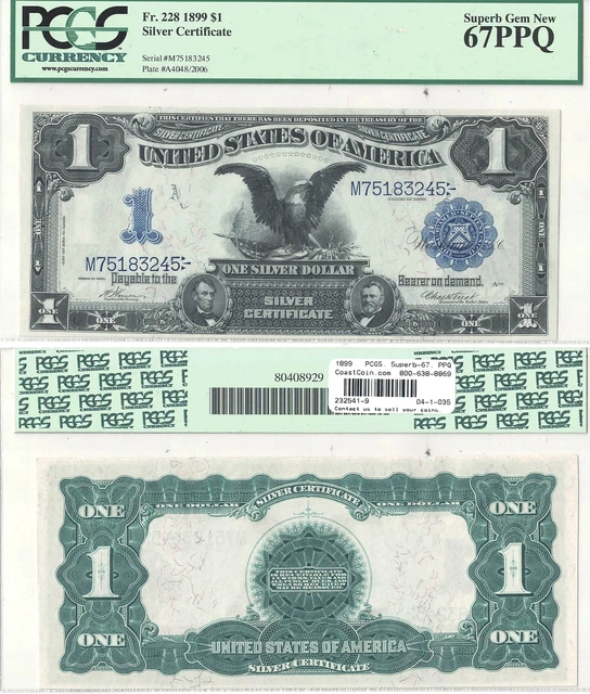 1899 $1 Silver Certificate "Black Eagle" Fr 228 PCGS Superb Gem New-67 PPQ