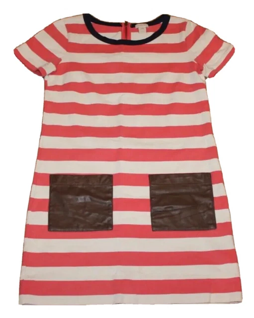 vtg J. Crew XXS red & white rugby striped sheath dress with PU leather pockets