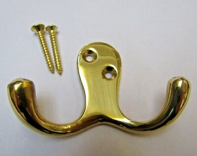 PACK OF 5 DOUBLE ROBE hook solid brass Victorian hanging hook hanger peg