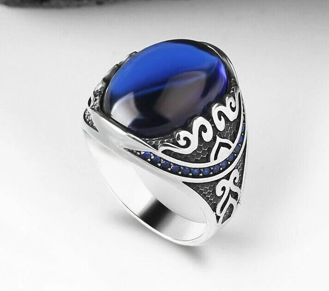Bague saphir pour homme Bague pour homme faite à la main Bague en argent...