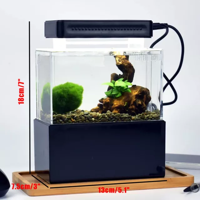 Fish Tank Aquarium Water Filtration Small Tank LED Lamp + Air Pump Home Office 5