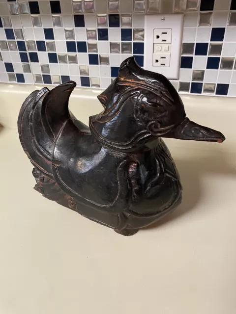 Antique Ornate Asian Sculpture Hand Carved Burmese Mandarin Duck