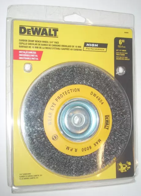 Dewalt DW4904 Carbon Steel 6" Crimped Wire Wheel Bench Brush 1/2-5/8" Arbor