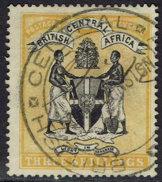 British Central Africa 1896 Arms 3/- Wmk Crown Cc Fiscal Used