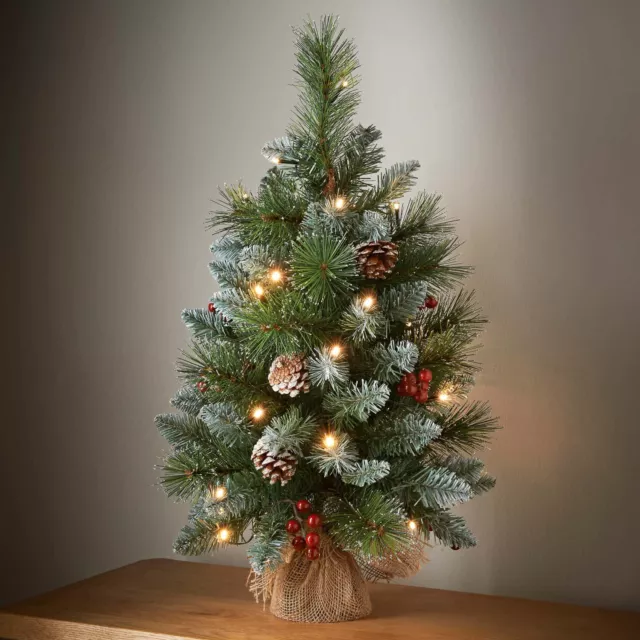 Albero di Natale di Ginevra sbrinato 2 piedi con 25 luci LED bianche calde e base