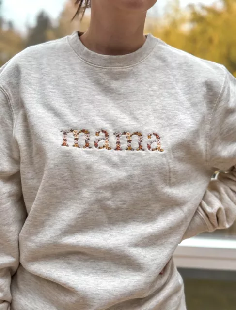 Mama Sweatshirt Mama Crew Neck Floral Design Embroidery Floral Perfect Gift