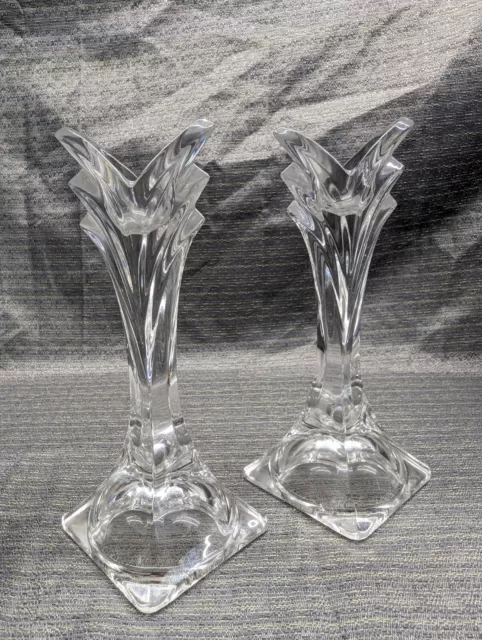 Art Deco Crystal Taper Candle Holders Vintage Mikasa 5 1/2" Set of 2 Clear Pair