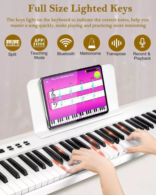 Vangoa Rechargeable 88 Keys Piano Keyboard Foldable Bluetooth Digital Lighted