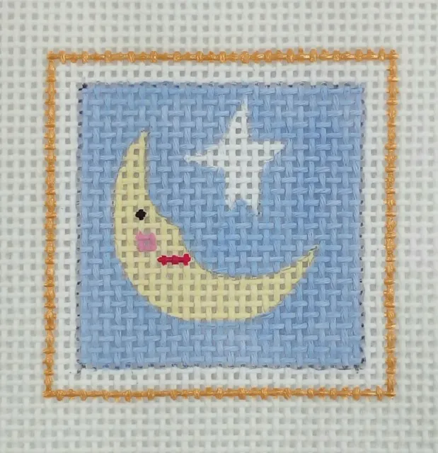 Melissa Shirley HP needlepoint Crescent MOON STAR mini ornament 587E 2.25" 13m