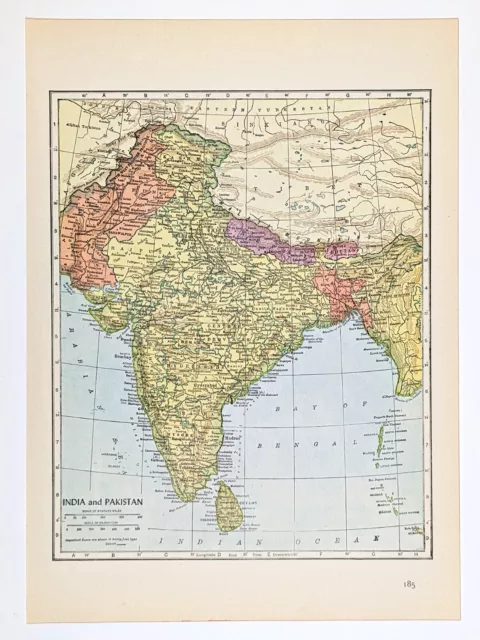 1953 India Map Pakistan Punjab Nepal Ceylon Bhutan Himalayan Mountains Kashmir