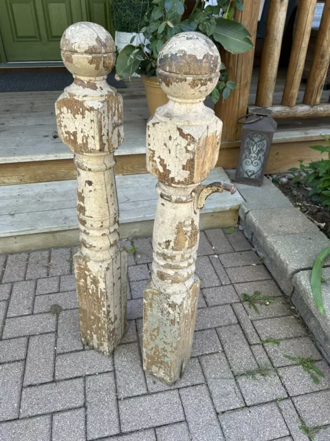 Antique Architectural Salvage Decorative 2 Wood Baluster Newel Posts Pillars