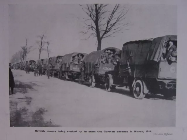 1918 Wwi Ww1 Print ~ British Troops Being Rushed To Stem German Advance March