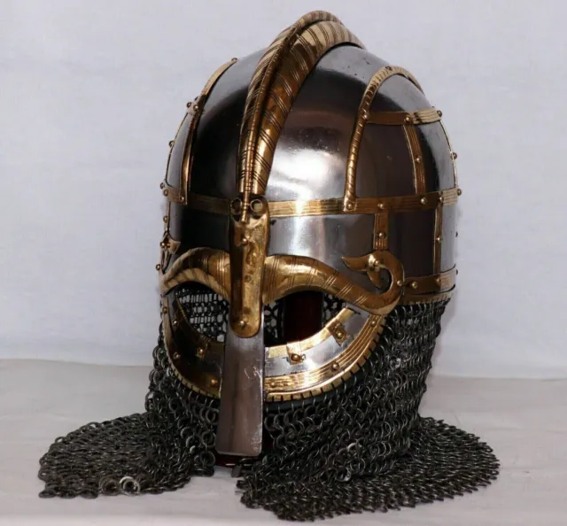 Halloween Medieval Steel Viking Vendel Helmet With Chainmail Hand Forged MI06